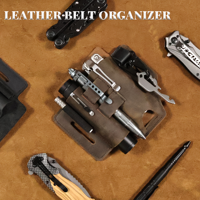 RIYAO Genuine Leather Multitool Sheath Holster For Belt Men Waist Packs EDC Organizer Pocket Folding Knife Case Outdoor Tool Bag