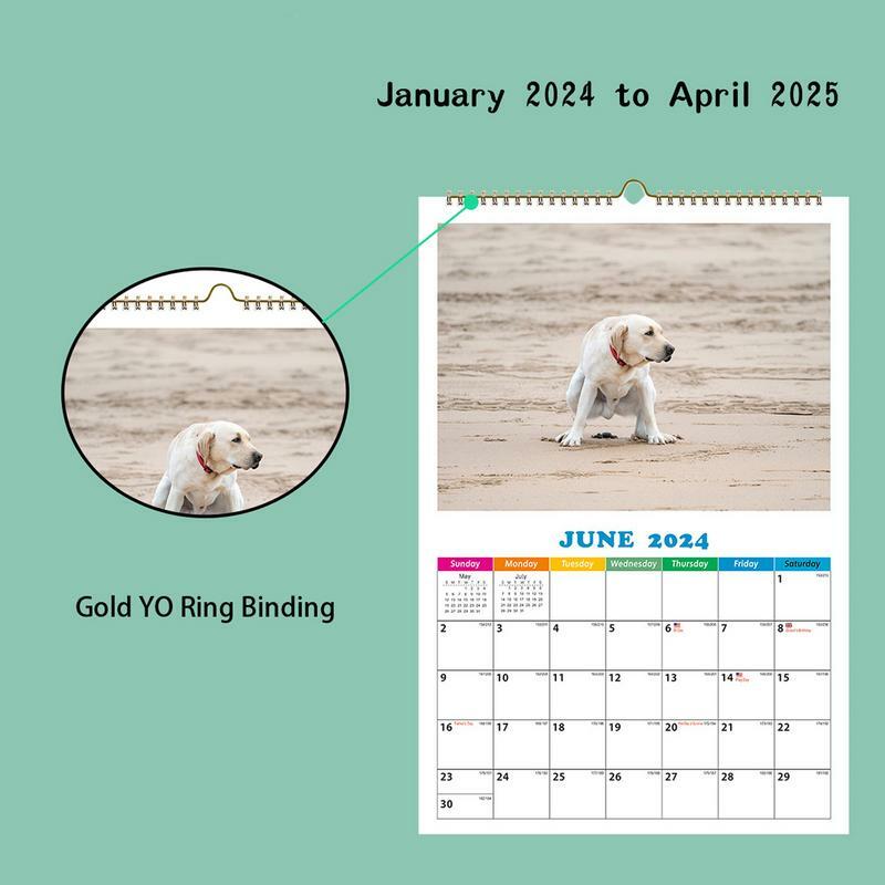 Calendario de pared de perros Pooping 2024, calendario divertido de perros Pooping en lugares hermosos, planificador de 12 meses, regalo de Navidad, 2024