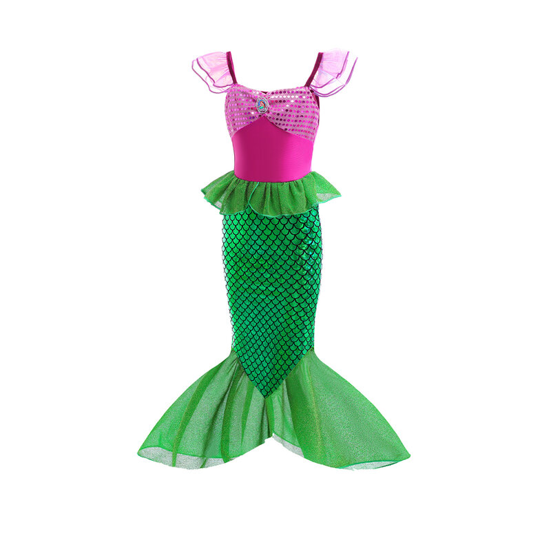 Vestido de la Sirenita Ariel para niñas, disfraz de tul de manga corta, ropa de fiesta de cumpleaños y Carnaval, novedad