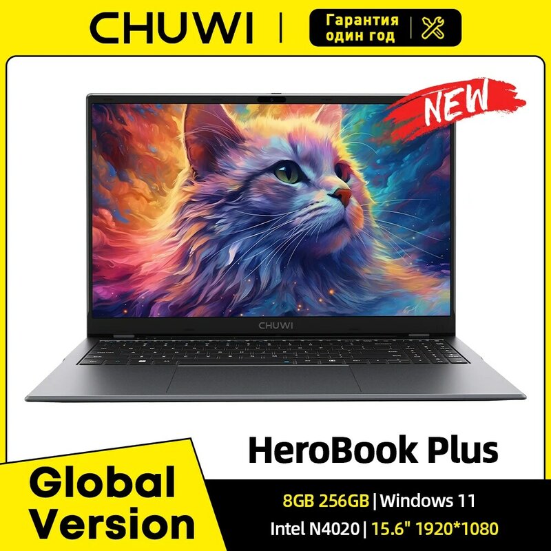 CHUWI Laptop HeroBook Plus 15.6 "Intel Gemini lake N4020, RAM 8GB 256GB SSD 1920*1080P komputer Windows 11 tata letak penuh