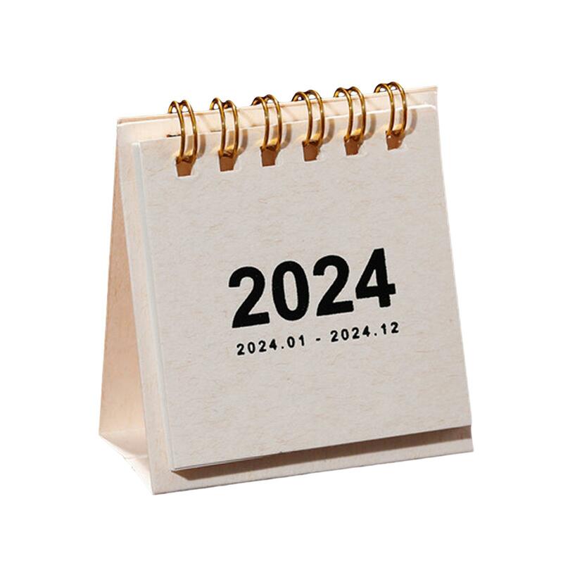Kalender meja berdiri 2024, kalender meja kecil kawat ganda, kalender pengikat untuk perencanaan rumah, ornamen rumah tangga