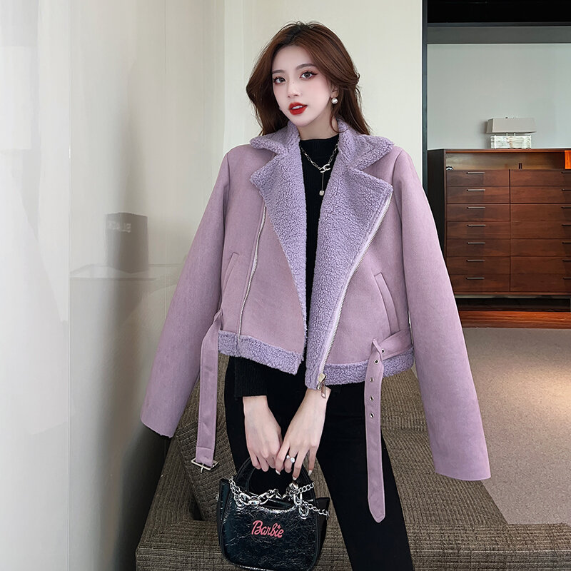 Women Short Jacket Lambswool Overcoat Loose Fur One Casual Jacket Autumn Winter Thick Warm Parka Female Motorcycle Clothes