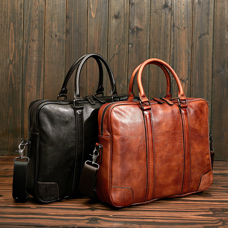 Vintage Cow Leather Briefcase For Men Genuine Handbag Business Laptop Bag Male Luxury Shoulder Messenger