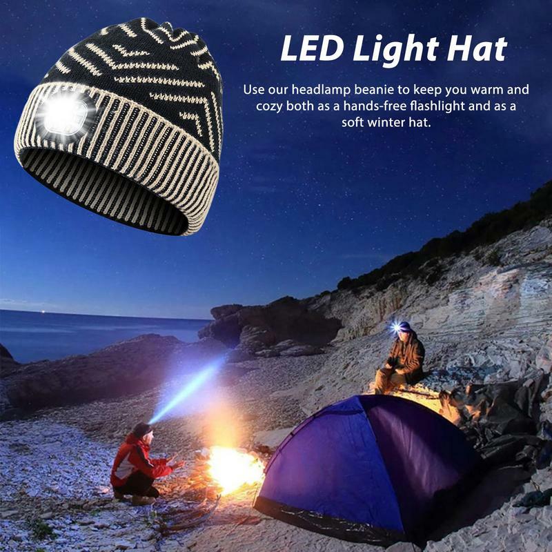 비니 라이트 충전식 니트 LED 모자, 야간 조명 헤드램프, 3 가지 모드, LED 헤드램프 모자, 조명 모자 스타킹 스터퍼