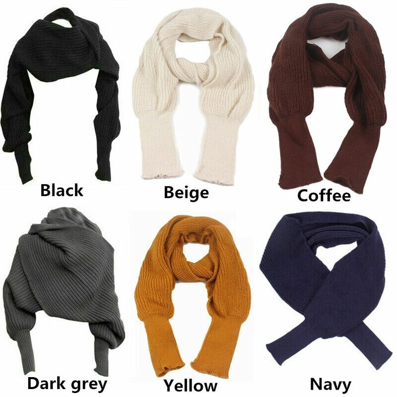 Winter Soft Neckerchief With Sleeves Shawl Neck Warmer Sweater Tops Knitted Scarf