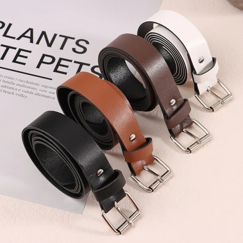 100CM Leather Belt Fashion Waist Belts Metal Buckle Waistband Pants Decorative Belt Clothing Accesories