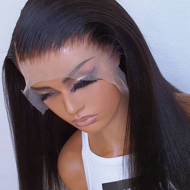 Peruca de cabelo humano transparente reta para mulheres, peruca frontal de renda HD, pré arrancada, 13x6 Lace Front