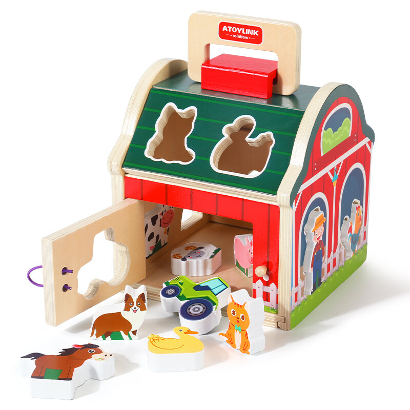 ألعاب منزل خشبية متطابقة للأطفال ، ألعاب مونتيسوري ، حيوانات المزرعة ، شكل اللون ، فرز كتل البناء ، ألعاب التعليم المبكر ، الهدايا