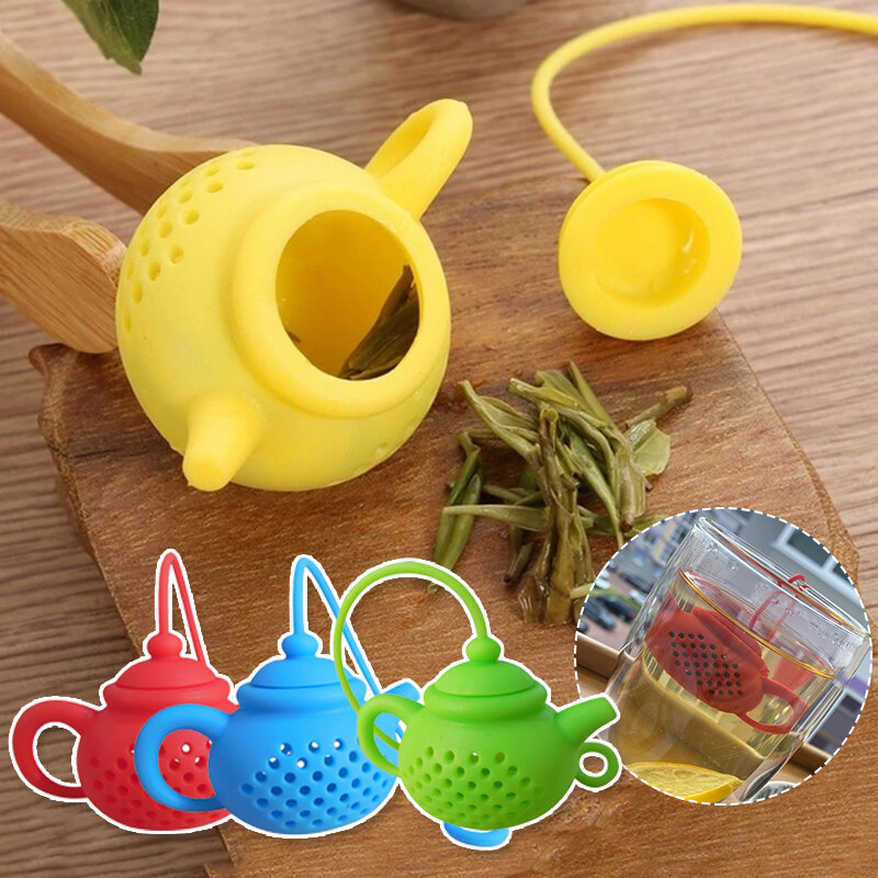 Силиконовый ситечко для заваривания чая в форме чайника, многоразовое ситечко, чайный мешок, фильтр для листьев, диффузор, креативный гаджет