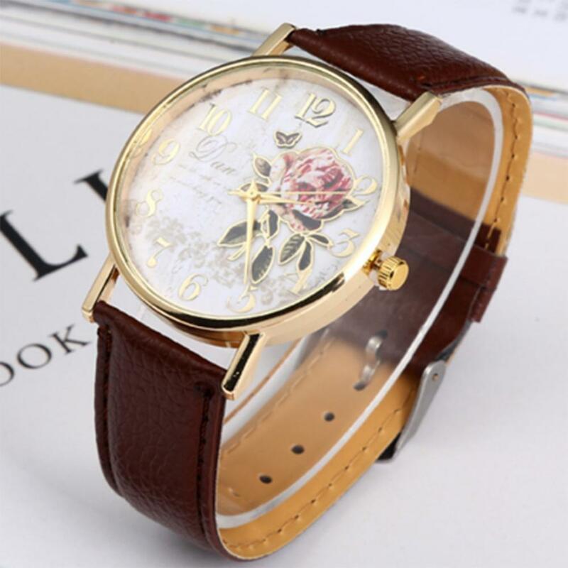 Women Rose Pattern Watch Classic Round Dial Faux Leather Strap Accurate Quartz Movement Wrist Watch Birthday Anniversary Gift