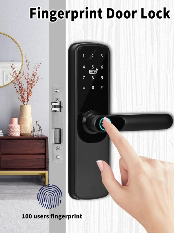 Tuya Wifi elektronisches Smart Türschloss mit biometrischem Finger abdruck/Smartcard/Passwort/Schlüssel entsperren/USB-Not ladung