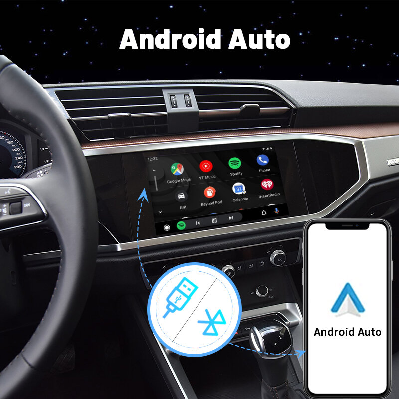 CarPlay nirkabel antarmuka otomatis Android untuk Audi A1, Q3, A4, A5, Q5, Mi 3 2021 dengan tautan cermin, fungsi pemutaran Mobil navigasi AirPlay