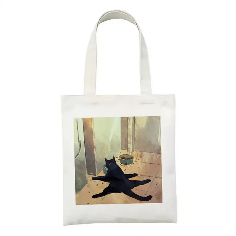 جديد الكرتون القط خمر حقيبة قماش قنب حمل كبيرة Kawaii الفتيات التسوق ايكو حقائب للنساء المتسوق السيدات قابلة لإعادة الاستخدام Bolsas دي كومبرا
