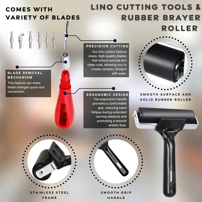 Printing Supplies - Linoleum Blocks Linocut Tools Black For Printing Rubber Roller Engraving Tools For Block Printing Kits