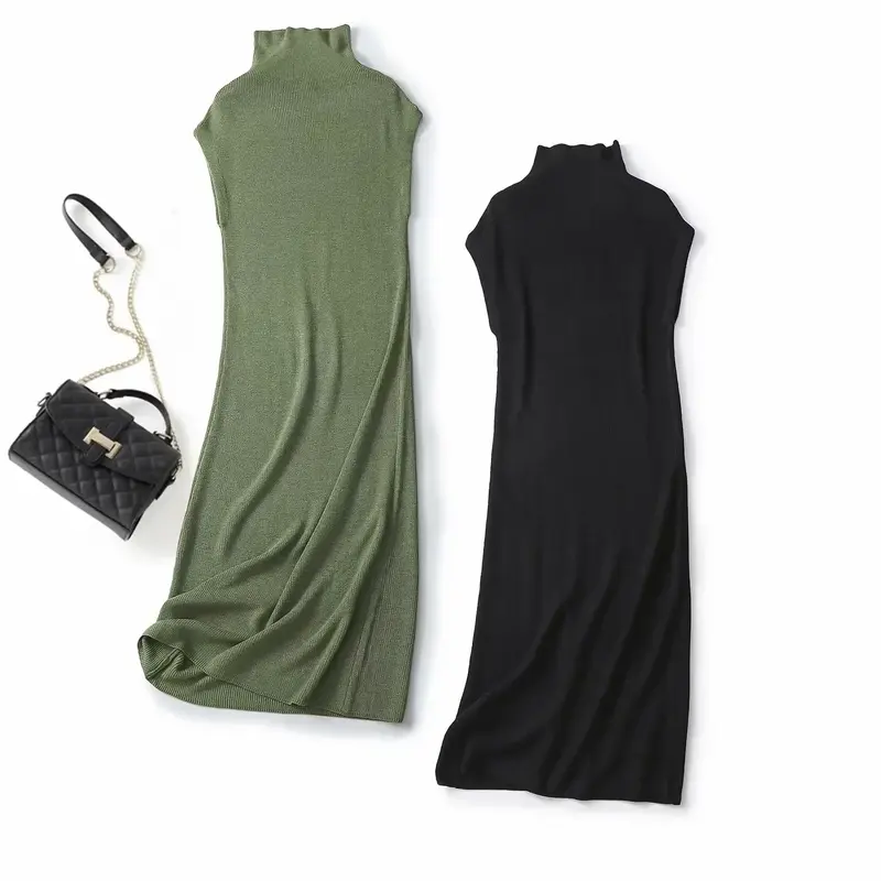 Vestido de tejido de punto para Mujer, ropa Retro sin mangas, dos colores, elegante, Otoño, 2023