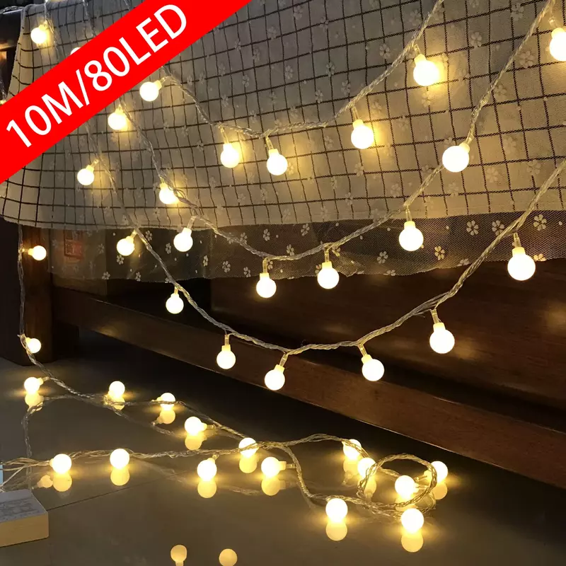 Guirxiété lumineuse boule LED alimentée par batterie, lampe d'extérieur étanche, lumières dégradées, USB, mariage, jardin, décoration de Noël, 10m