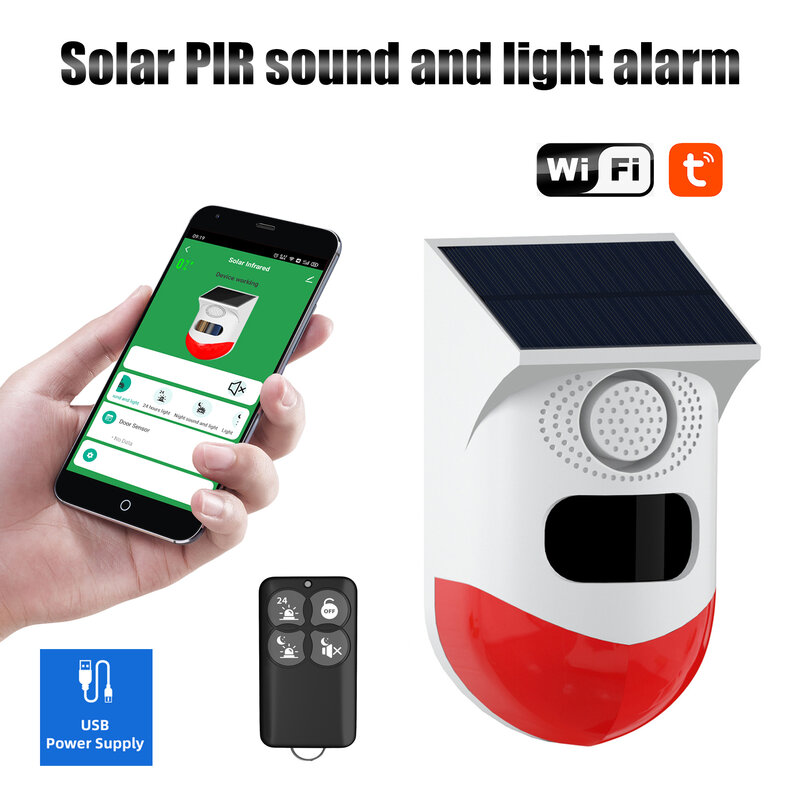 Alarm inframerah PIR surya luar ruangan, sirene WiFi pintar tahan air nirkabel 433MHz Sensor Maling strobo beberapa versi tersedia