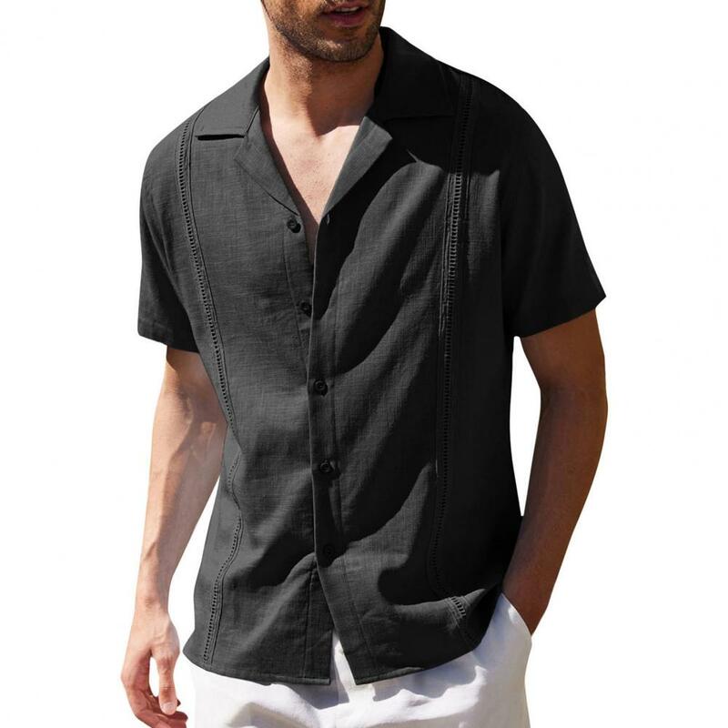 Camisa masculina Cor sólida Collar turn-down All Match Casual Summer Top para uso diário