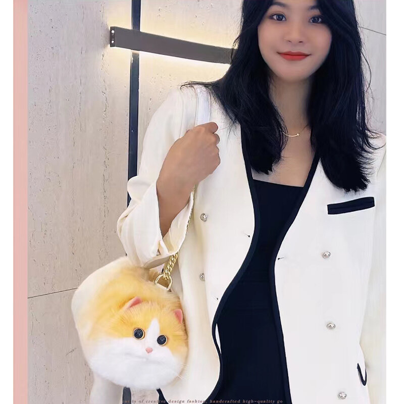 Plush Fashion Cute Cat Bag Plush Stuffed Animal Crossbody Bags Women Fashion Winter Soft Purse Cartoon Handbags Super Emulation