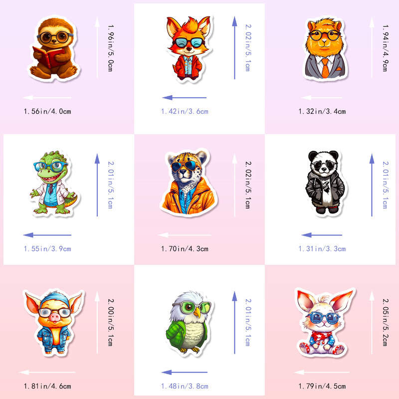 50Pcs Cartoon Animals with Glasses Series Graffiti Stickers Suitable for Laptop Helmet Desktop Decoration DIY Sticker Toy