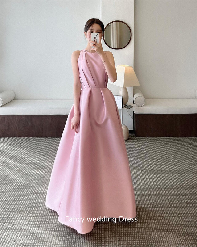 Extravagante Coreia Blush Pink Vestidos de noite, Cetim Vintage, simples até o chão, Vestidos de baile, Sessão Fotográfica Casamento, Festa Formal