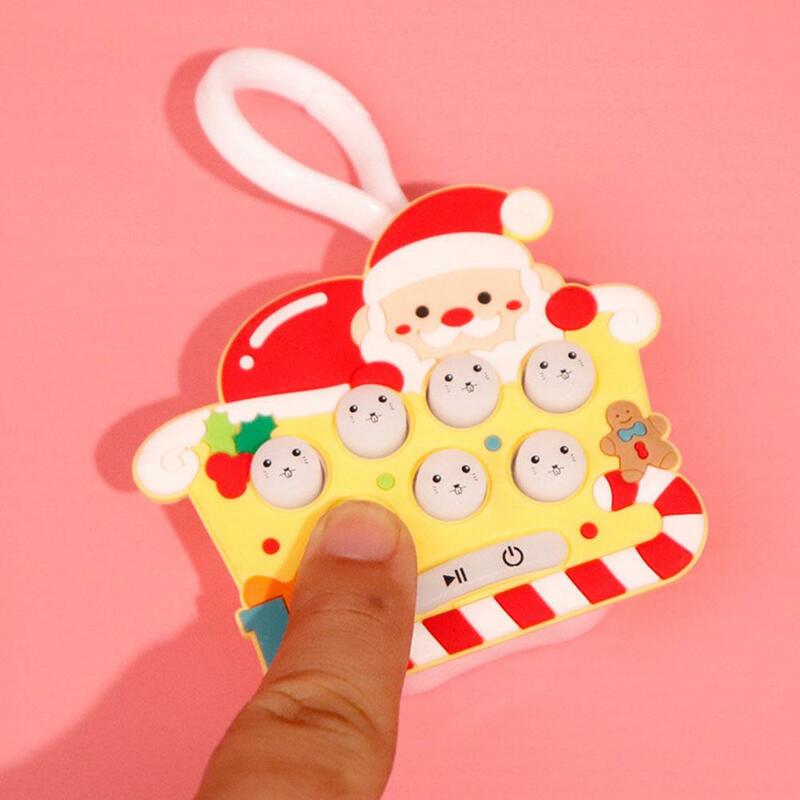 Mainan Mini Press Up saku Natal, mainan santai interaktif menghilangkan stres kartun lucu dengan gantungan kunci hadiah Festival portabel