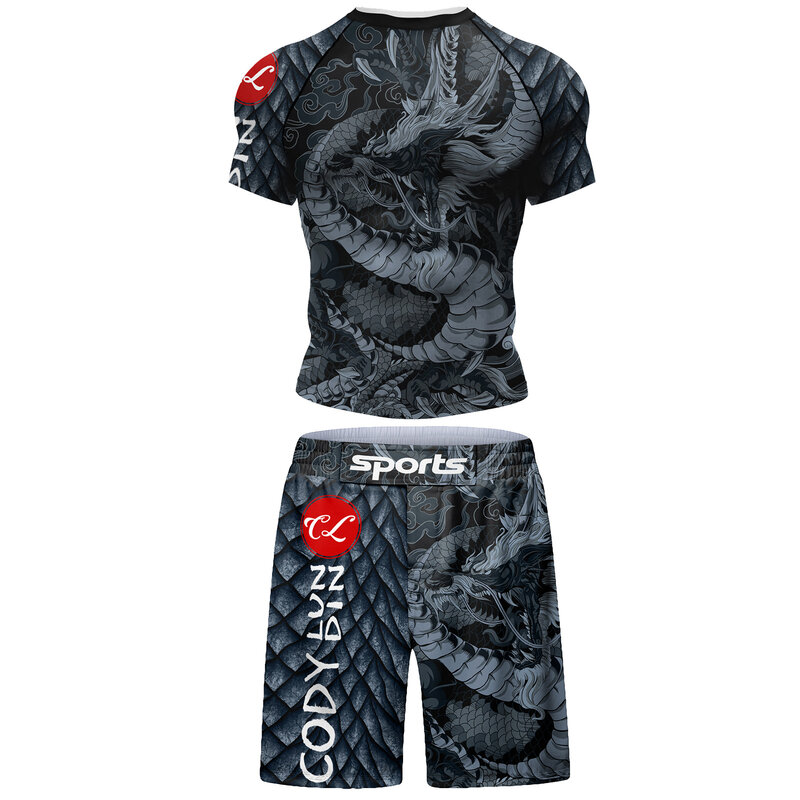Cody Lundin Men Training Set Digital Printed Combat suit Rashguard jiu jitsut High Quality Gym Fitness sets Men's sportswear