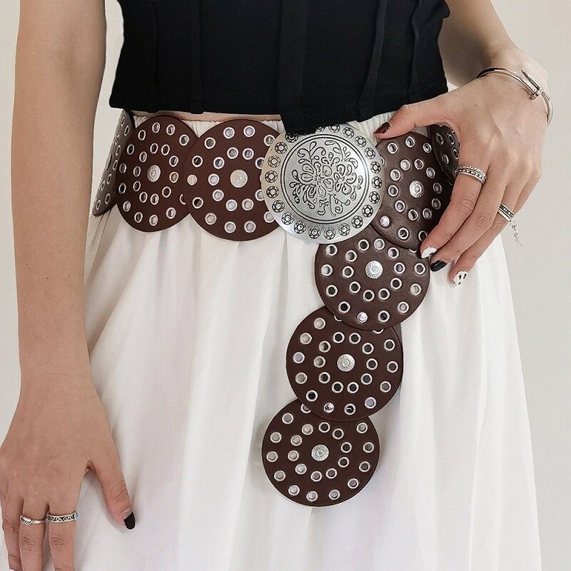 Cintura in Denim occidentale da donna di alta qualità in metallo Hollow Ladies Trend cintura larga cinture rotonde personalizzate Vintage DT148