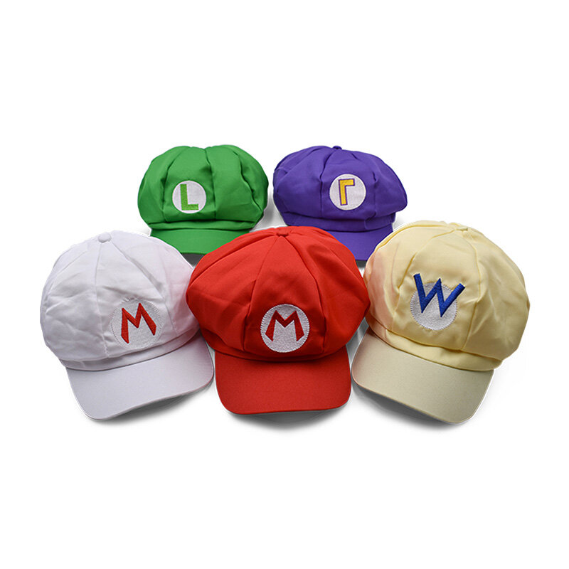 Mario Bros czapka korona księżniczka brzoskwiniowy kapelusz grzyb kapelusz Cosplay nakrycie głowy angielskie litery haftowane zielone czerwona czapka baseballowa
