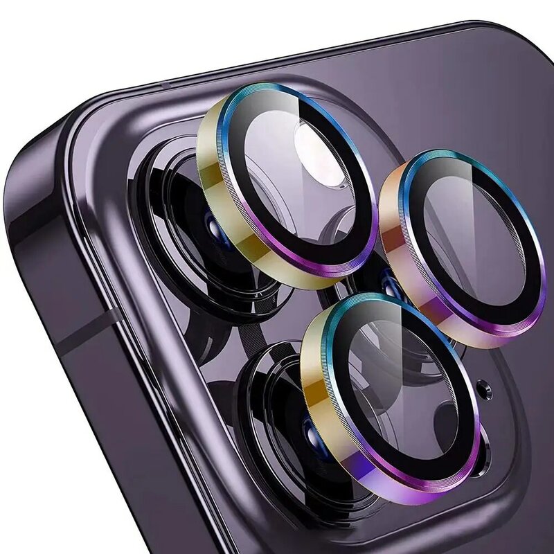Película protectora de lente de teléfono móvil adecuada para Apple 15 Pro, película de lente de ojo de águila, patrón de CD de Metal, película colorida U3I3