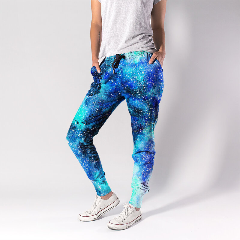 LETSFIND-pantalones bombachos de Fitness para mujer, ropa de calle suave con estampado 3D de acuarela, textura espacial, con bolsillo
