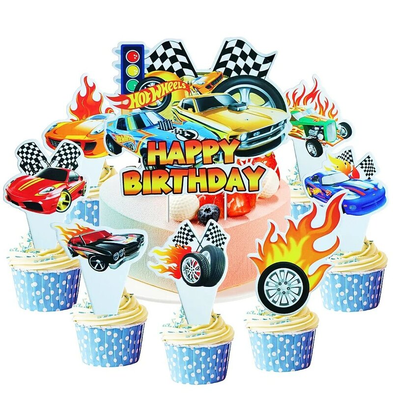 25PCS Hot wheels Cake Decorations Race Car Cake Toppers Truck CupCake Topper for Boy Girl Birthday Party Baby Shower Decoration