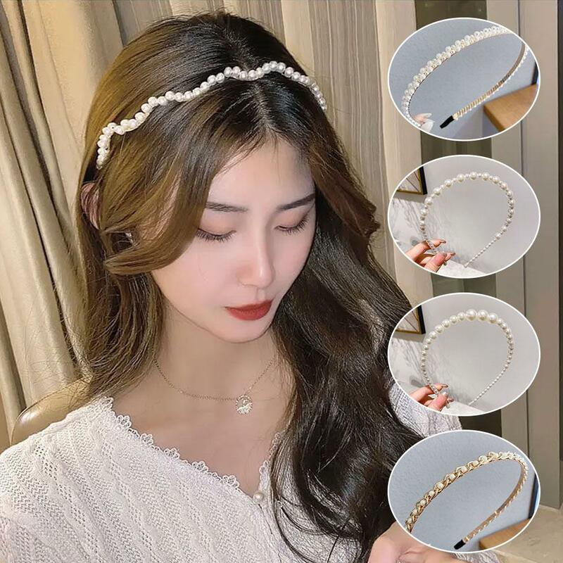 Diademas de perlas completas para mujer, diadema elegante y dulce, banda de aro hecha a mano, accesorios simples para el cabello de boda, nueva cabeza coreana para el cabello O4L5