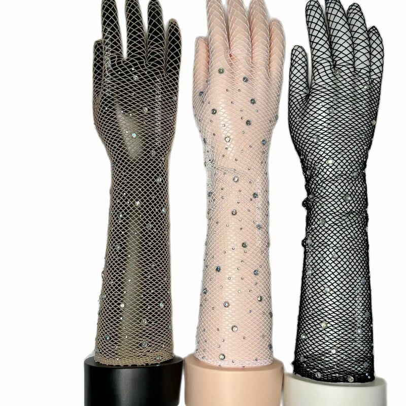 Черные, белые, красные длинные сетчатые перчатки с искусственными полыми рыболовными сетками, женские перчатки с пальцами, Необычные ажурные перчатки для косплея