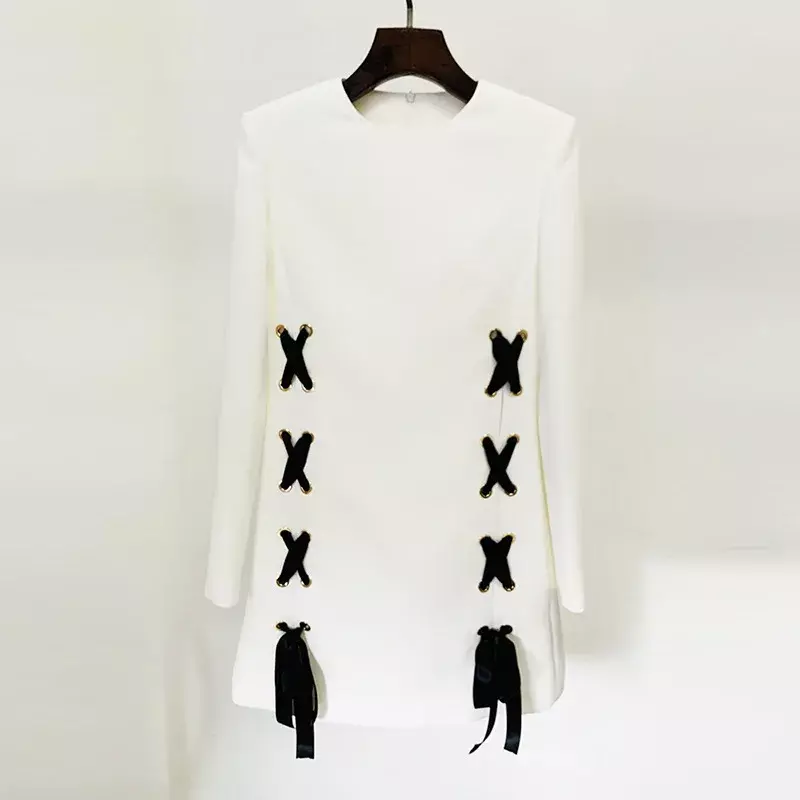 White Women Prom Dress Jacket With Lace Up Full Sleeves Female Spring Office Lady Business Work Wear High Quality Slim Fit Coat