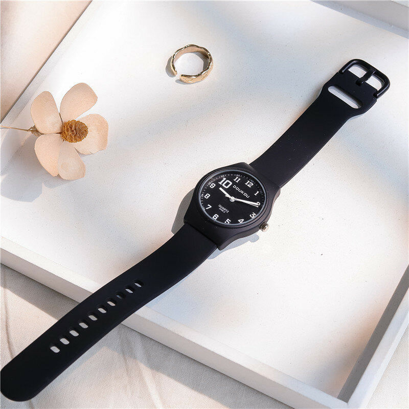 캔디 컬러 실리콘 스트랩 쿼츠 여성용 시계, 캐주얼 패션, 디지털 체중계 손목시계