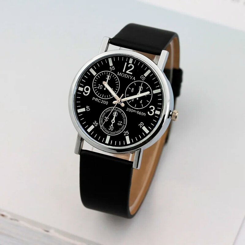 Round Casual Men'S Wristwatch Three Eye Watches Quartz Men'S Watch Blue Glass Belt Watch Men 2023 New Design годинник Reloj Caba