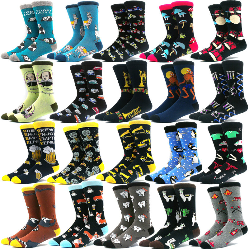 Novidade Animal Pattern Crew Socks para homens e mulheres, Unisex, Hip Hop, Skate, Cerveja, Feliz, Esportes, Engraçado, Novo