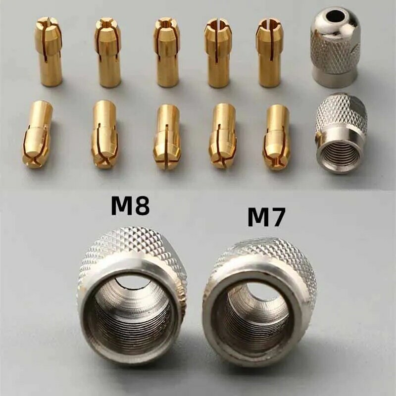 0.5-3.2mm Mini mandrino per trapano a pinza in ottone M7/M8 dado morsetto per molatura elettrica Dremel accessori per utensili rotanti