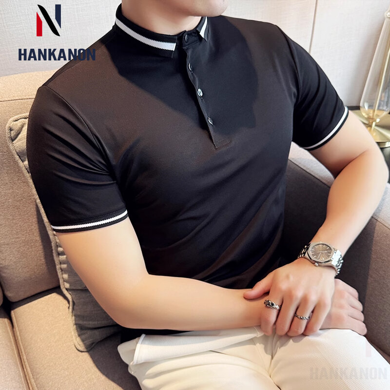 2024 Summer Breathable Polo Shirts for Polo, Youth Collar Striped Short-sleeved POLO Shirt Solid Color T-shirt M-4XL.