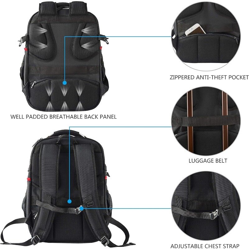 Pockets Water-Repellent Business College Daypack Stylish Laptop Bag for Men/Women-Black…