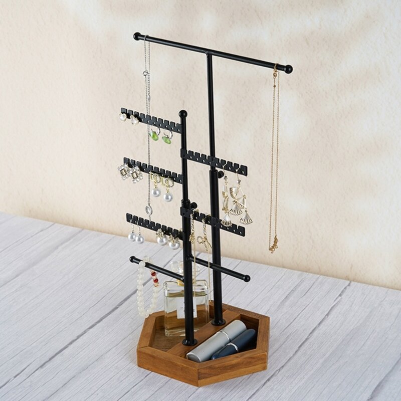 5-уровневый держатель ожерелья с деревянным подносом для хранения браслетов, ювелирных изделий 634D