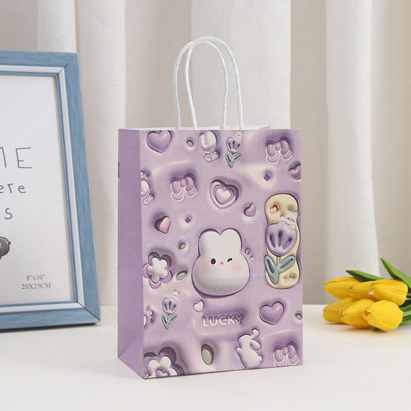 Bolsa de mano de dibujos animados, bolsas de embalaje de conejo tridimensional, regalo de fiesta, bolsa de papel Kraft, decoración de compras, Suppily