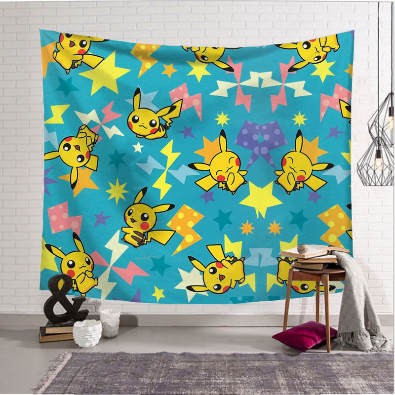 Pokemon Wall Tapestry Pikachu ตกแต่งแขวนผนังการ์ตูนน่ารัก Tapestry การถ่ายภาพพื้นหลังการตกแต่งบ้านเด็กของขวัญ