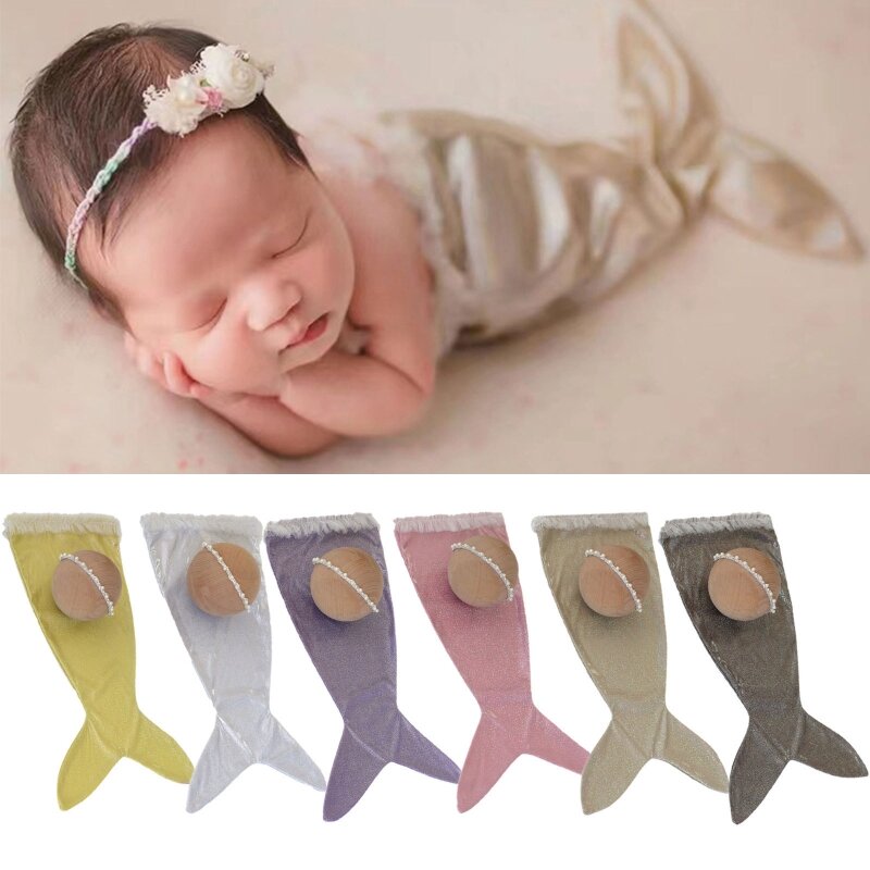 Set Kostum Fotografi Bayi Baru 2023 Alat Peraga Foto Bayi Baru Lahir dengan Dekorasi Bando Manik-manik untuk Bayi Perempuan