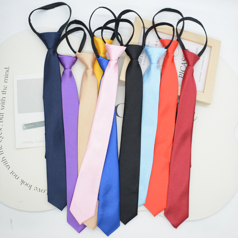5cm 38cm Simple Neckties For Women Black Ties Polyester Narrow Zipper Tie Skinny Girls Lazy Ties Wedding Casual Neckwear Cravat