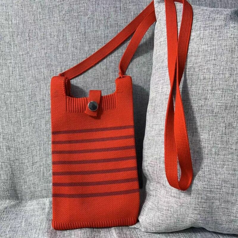 Mini Knit Handbag Reusable Knit Solid Color Phone Bag High-capacity Knot Wrist Bag Student