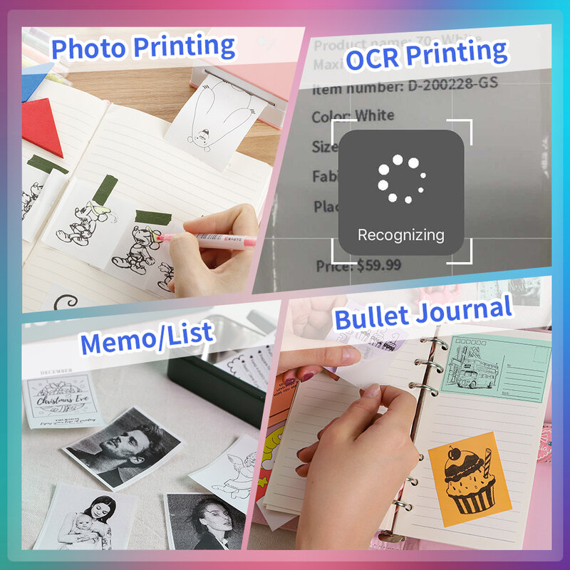 Impresora portátil Phomemo M02, máquina para hacer fotos, nota adhesiva, rollos de papel coloridos térmicos sin tinta, impresora de etiquetas adhesivas de código QR de texto