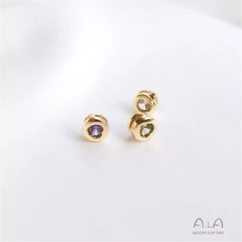 14K Gold-clad Love Zircon Inlaid Round Small Bead Clavicle Pendant Diy Bracelet Jewelry Loose Bead Accessories C169