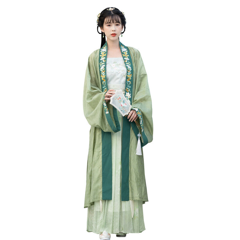 Song Dynasty Embroidered Hanfu Women Ancient Princess Folk Dress Green Embroidery Clothes Adult Halloween Fairy Cos Costume